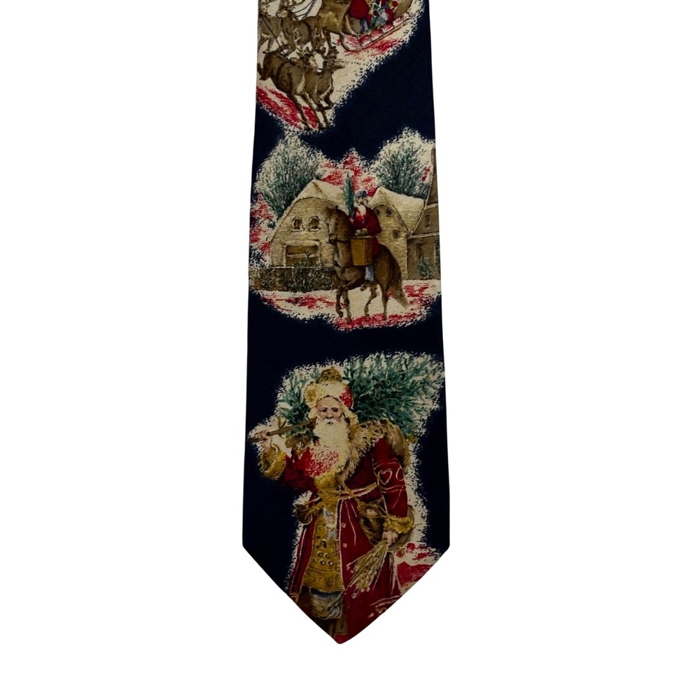 Robert Talbott Best of Class Silk Tie Navy Blue Christmas Old world Santa classy